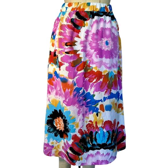 Womens Skirt Size Medium Floral Midi Side Slit Spring Summer Tropical Packable - Picture 4 of 7